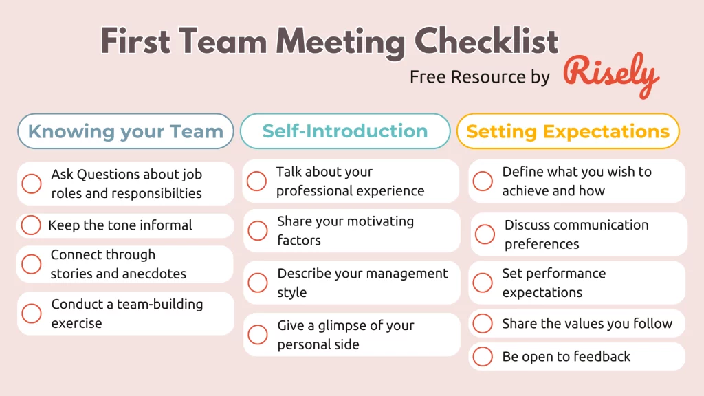 First team meeting as a new manager checklist